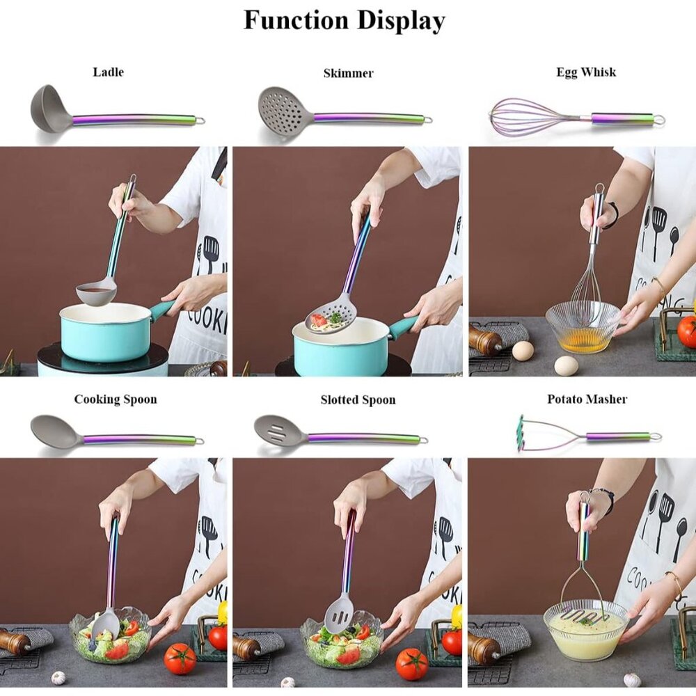 38 Piece Silicone kitchen Cooking Utensils Set with Utensil Rack, Silicone Head - Picture 6 of 9